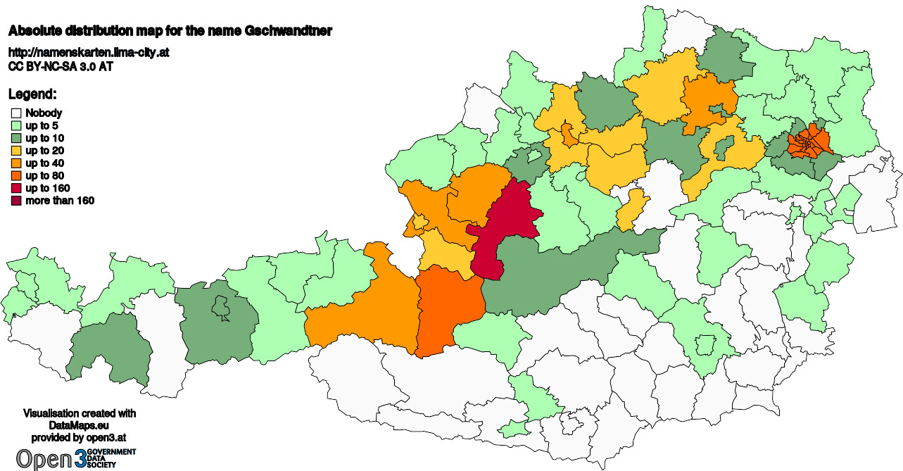 Absolute Distribution maps for surname Gschwandtner