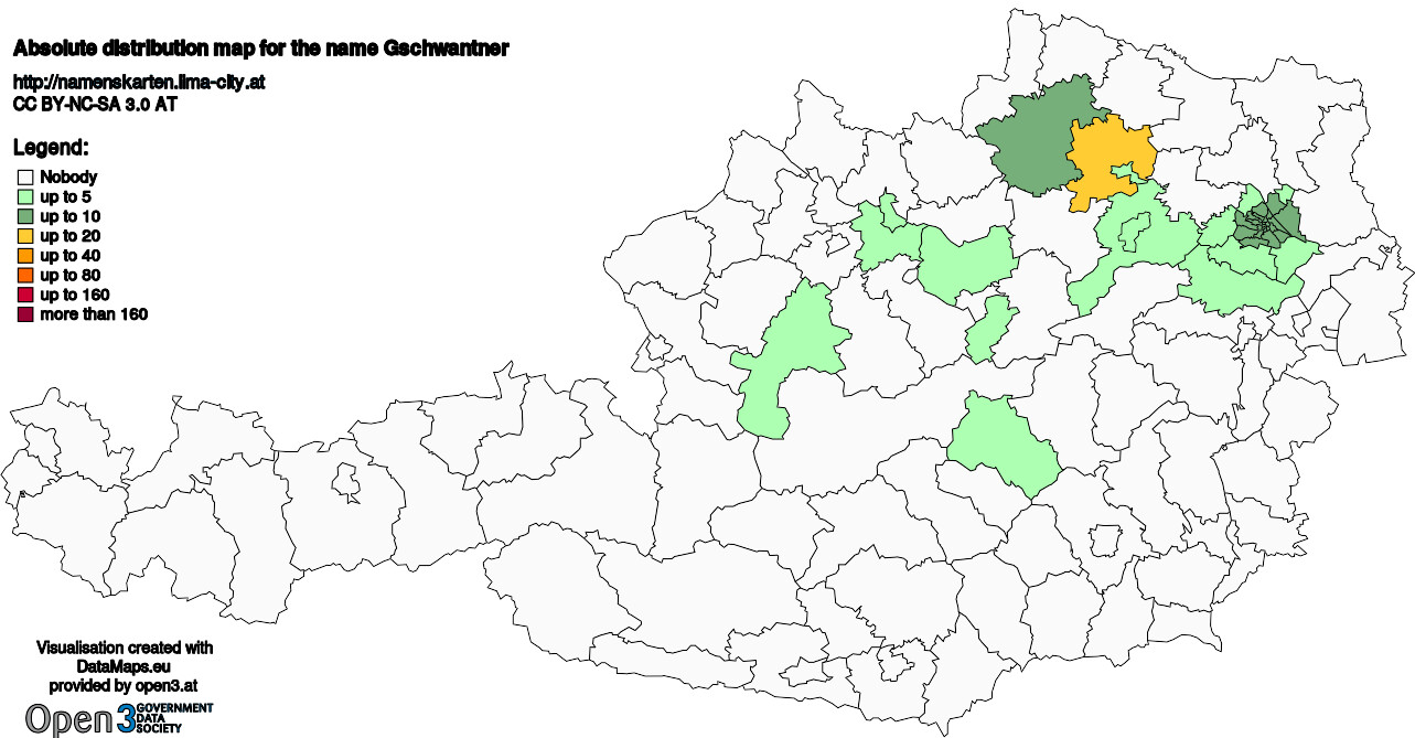 Absolute Distribution maps for surname Gschwantner