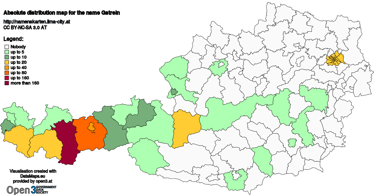 Absolute Distribution maps for surname Gstrein