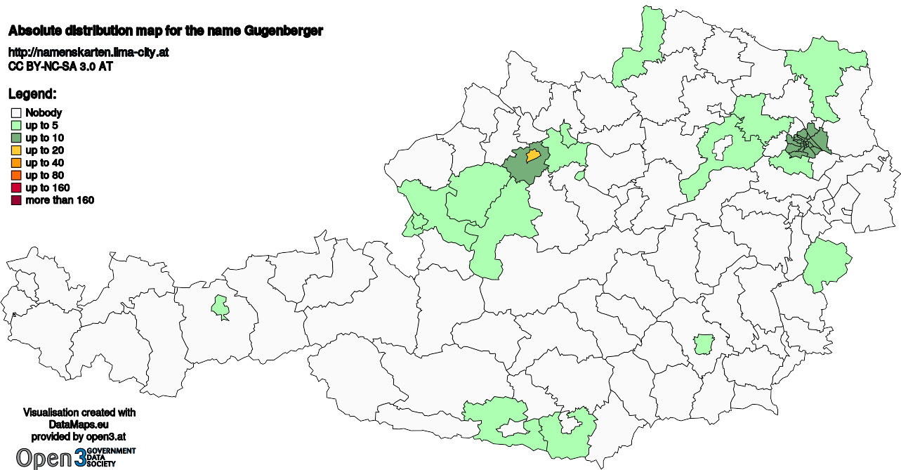 Absolute Distribution maps for surname Gugenberger