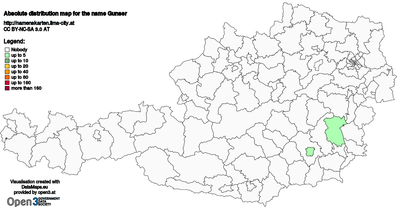 Absolute Distribution maps for surname Gunser