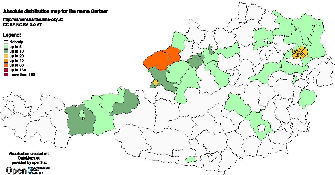 Absolute Distribution maps for surname Gurtner