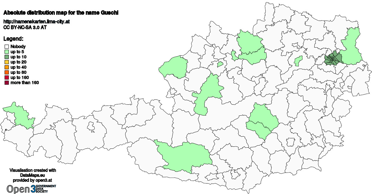 Absolute Distribution maps for surname Guschl