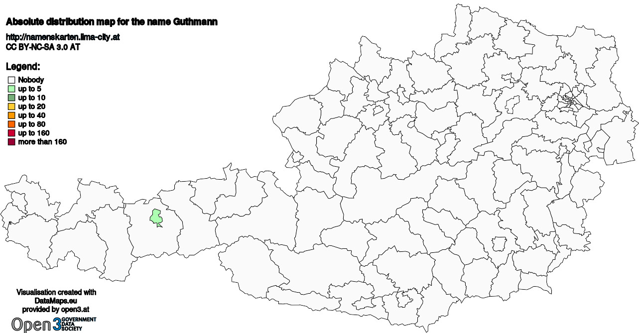 Absolute Distribution maps for surname Guthmann