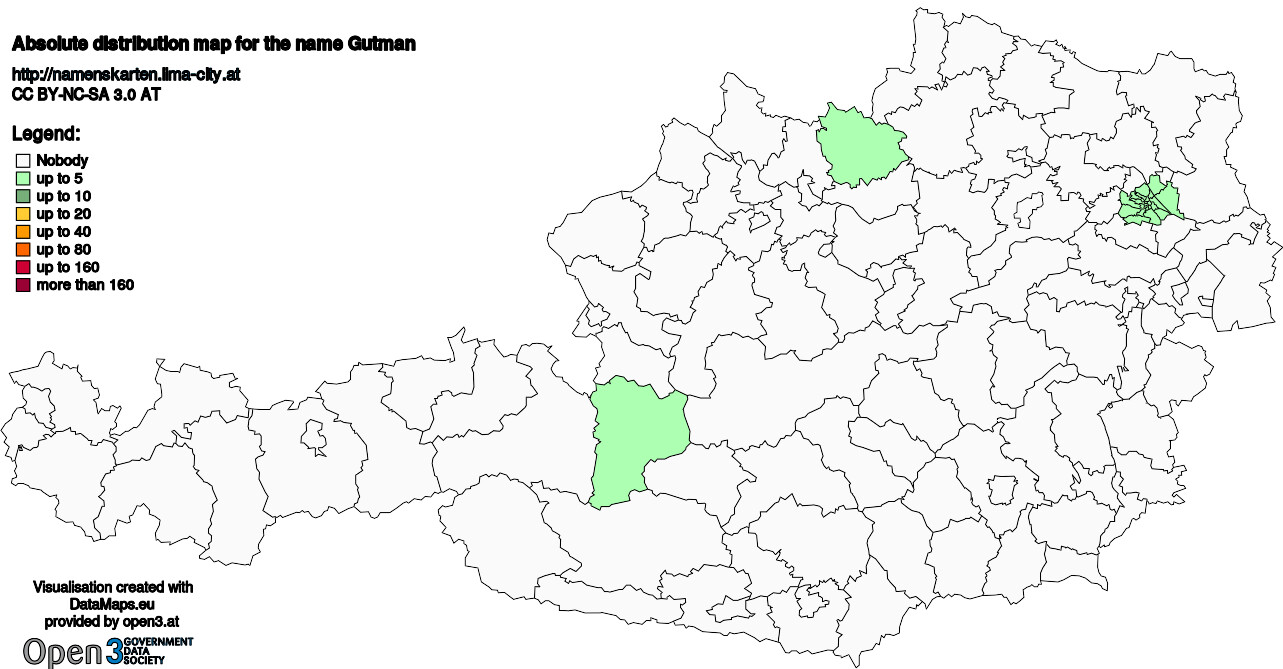 Absolute Distribution maps for surname Gutman