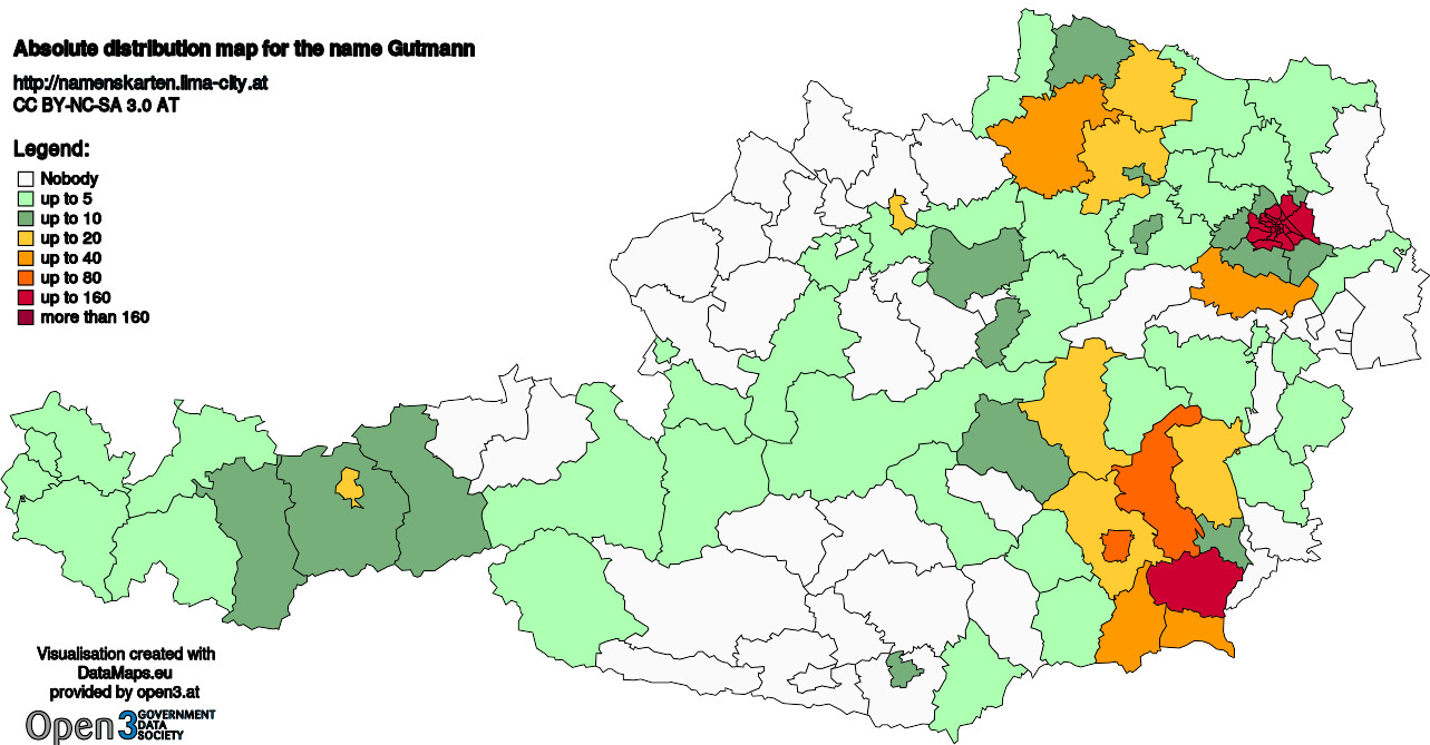 Absolute Distribution maps for surname Gutmann