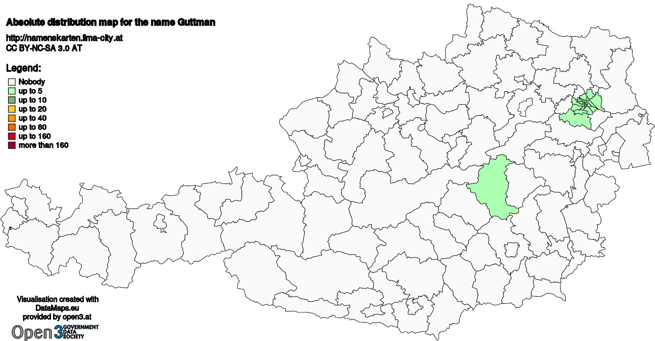 Absolute Distribution maps for surname Guttman