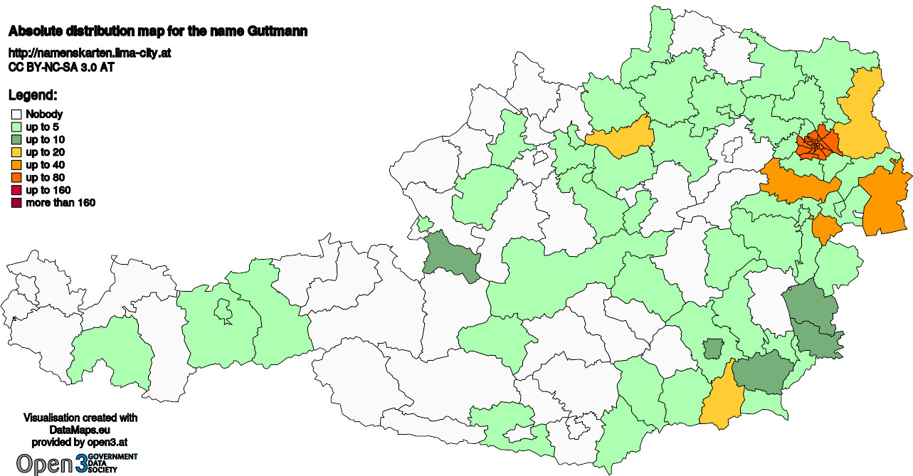 Absolute Distribution maps for surname Guttmann