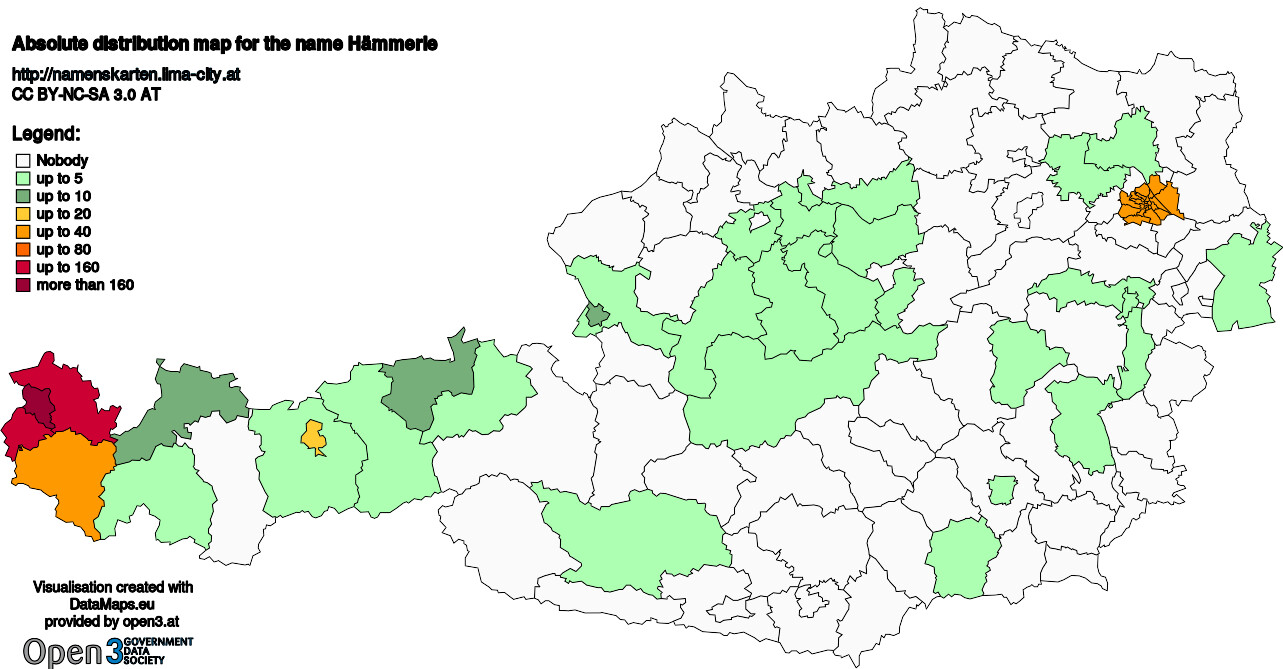 Absolute Distribution maps for surname Hämmerle