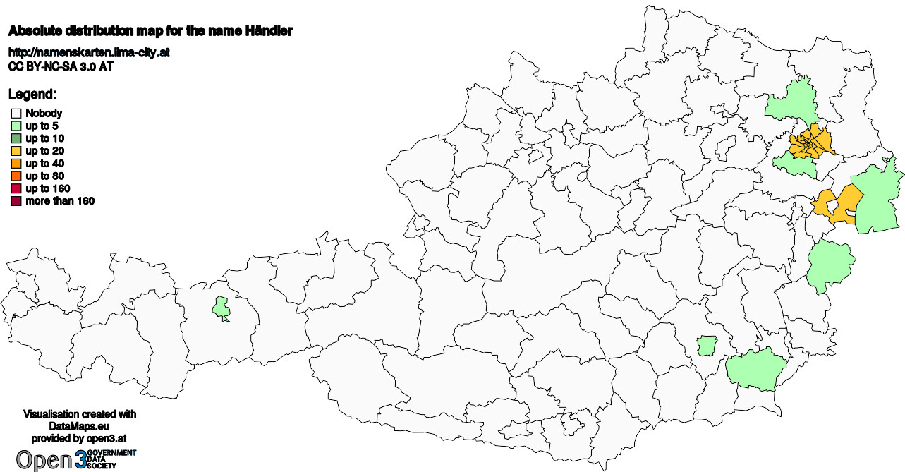 Absolute Distribution maps for surname Händler