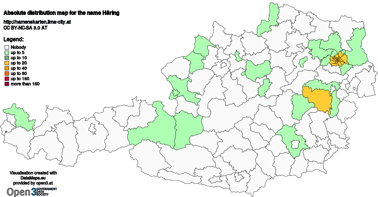 Absolute Distribution maps for surname Häring