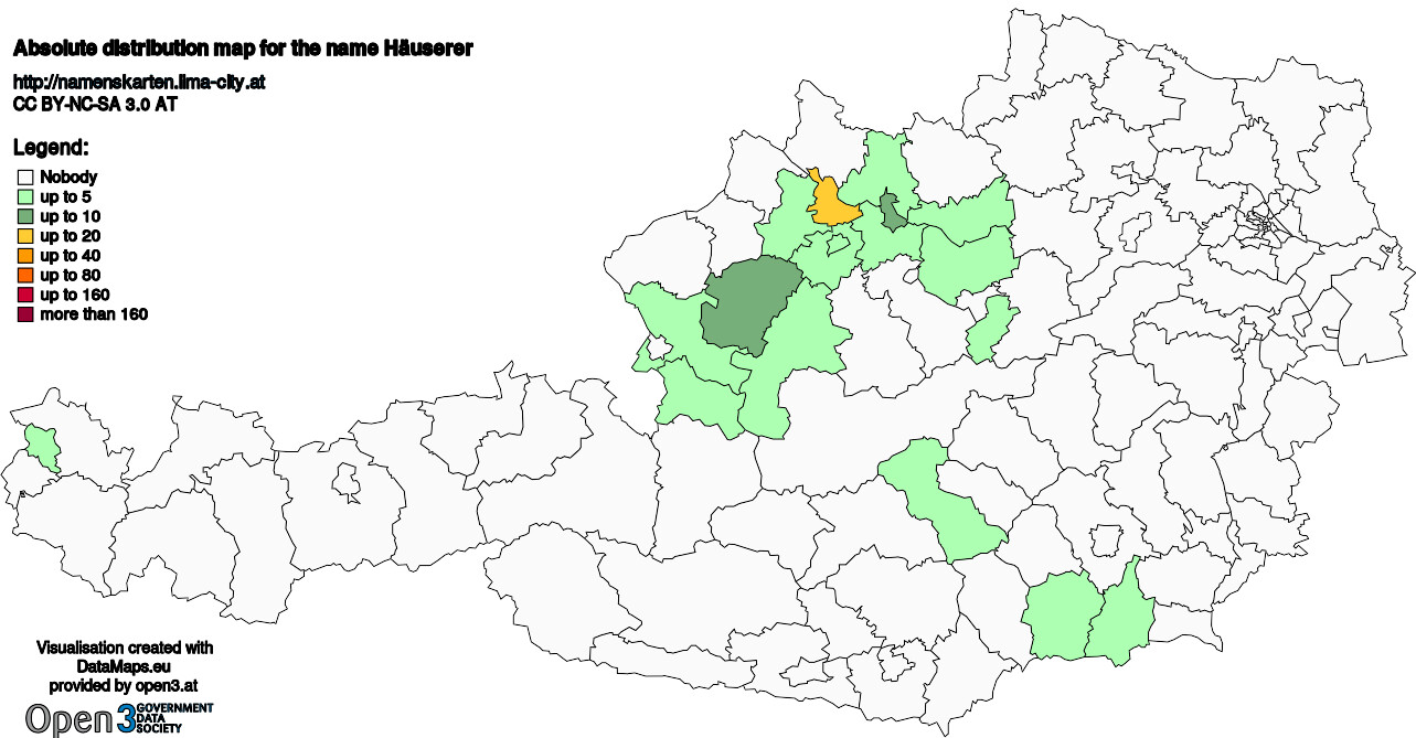 Absolute Distribution maps for surname Häuserer