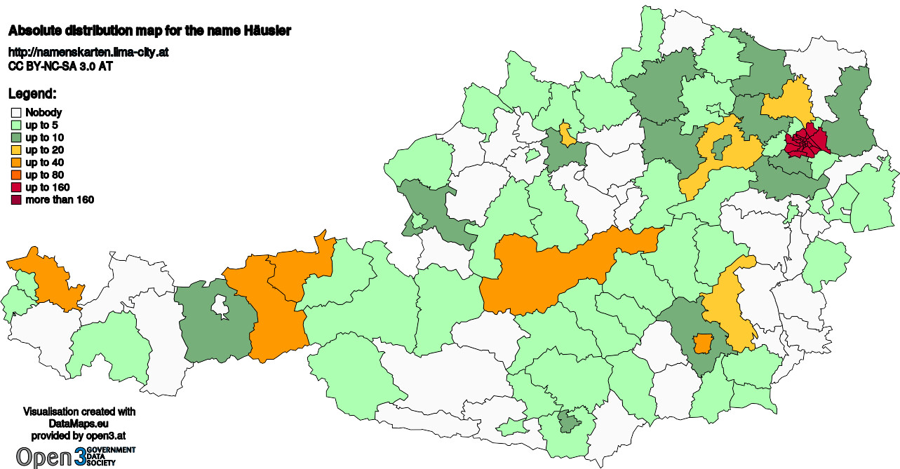 Absolute Distribution maps for surname Häusler