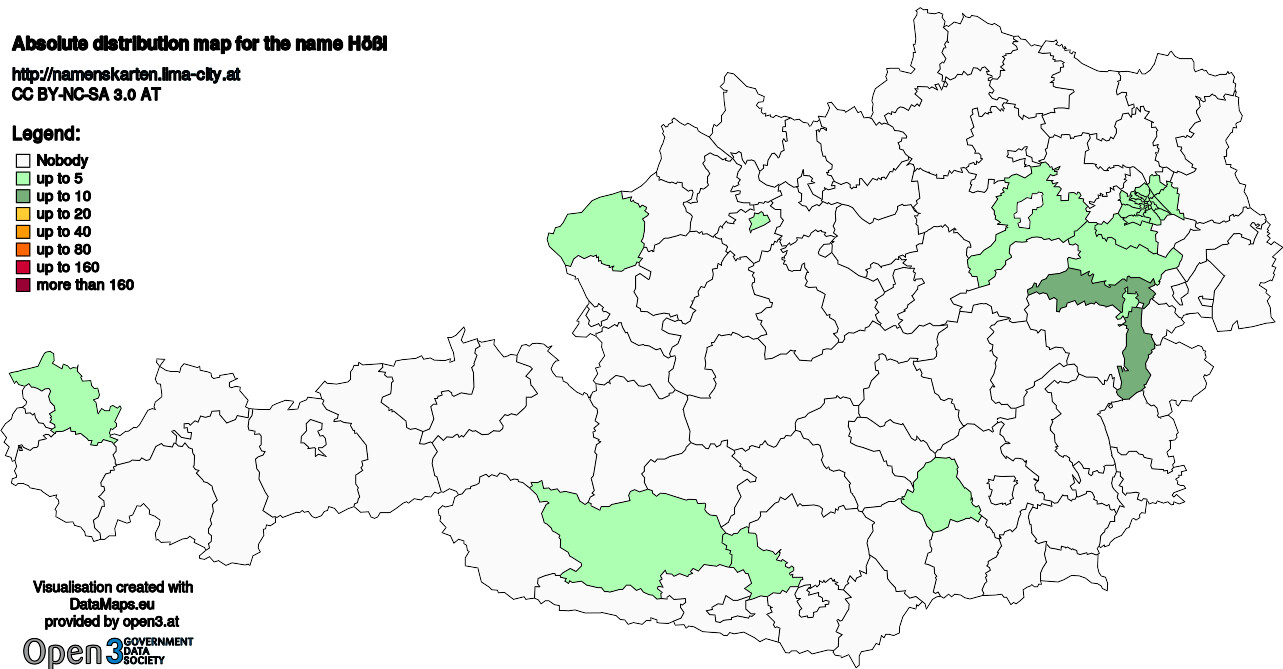 Absolute Distribution maps for surname Hößl