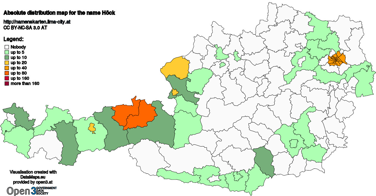 Absolute Distribution maps for surname Höck