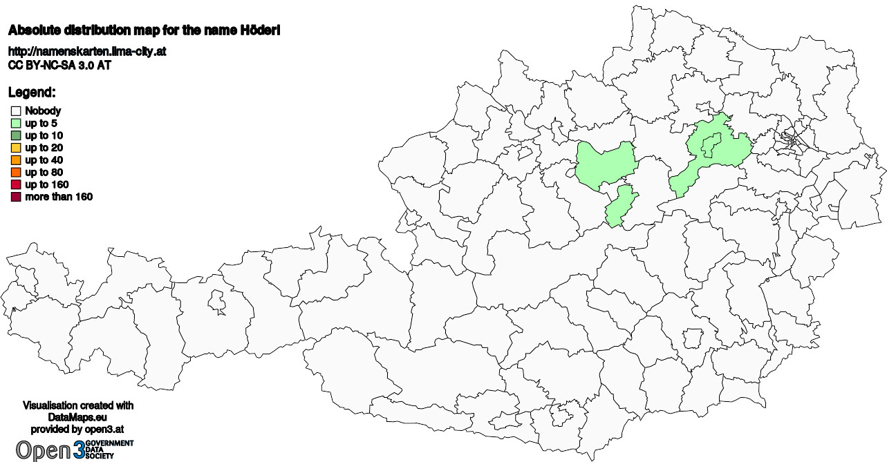 Absolute Distribution maps for surname Höderl