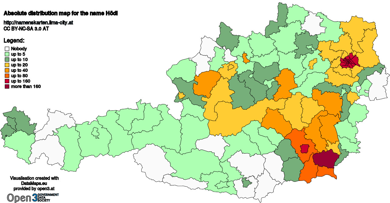 Absolute Distribution maps for surname Hödl