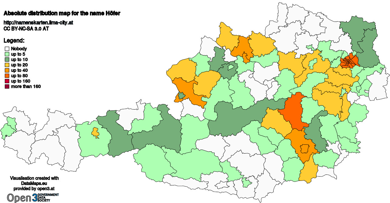 Absolute Distribution maps for surname Höfer