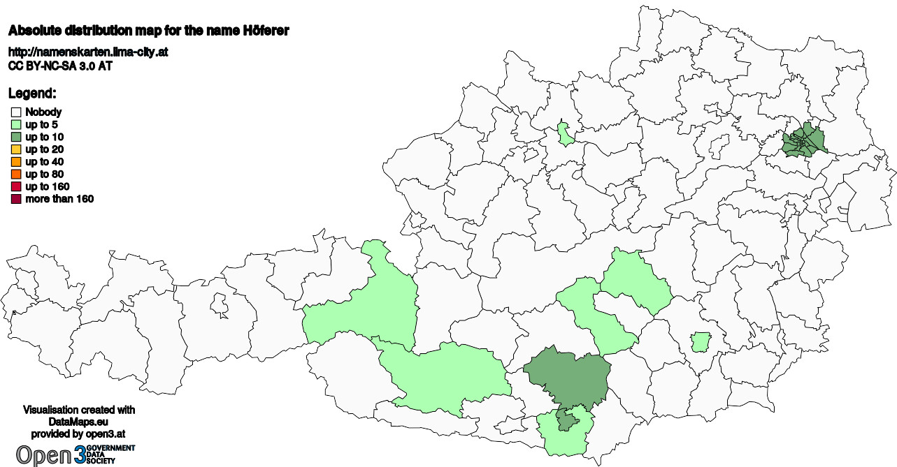 Absolute Distribution maps for surname Höferer