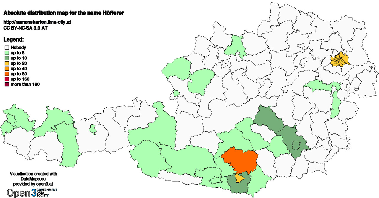 Absolute Distribution maps for surname Höfferer
