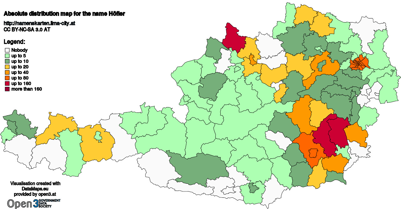 Absolute Distribution maps for surname Höfler