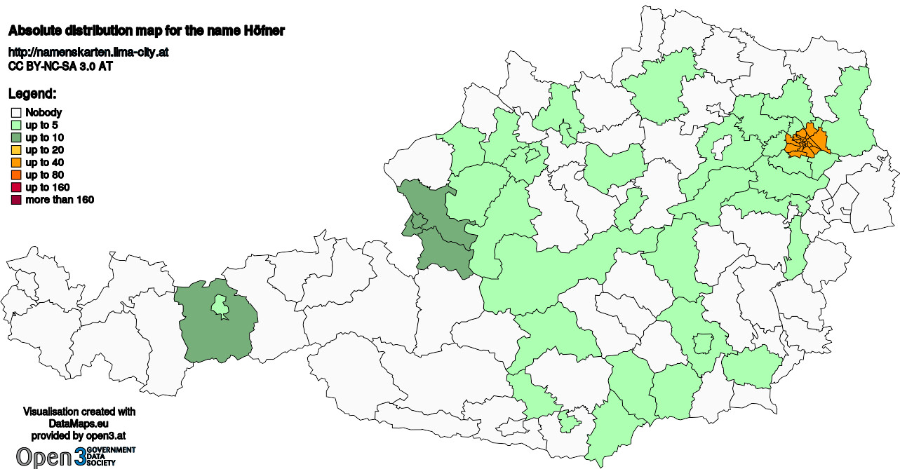 Absolute Distribution maps for surname Höfner