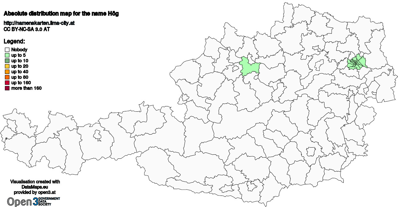 Absolute Distribution maps for surname Hög