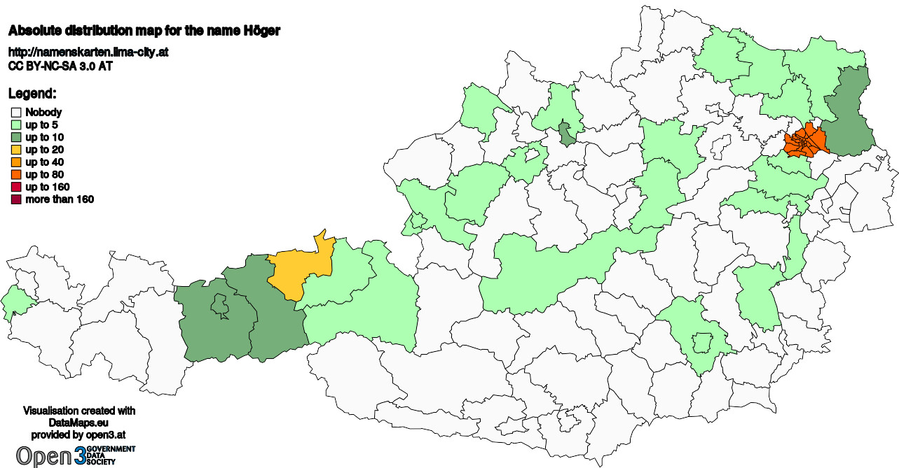 Absolute Distribution maps for surname Höger