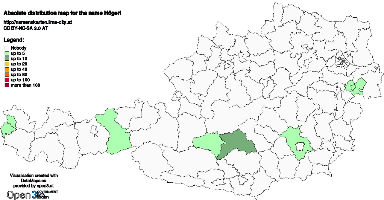 Absolute Distribution maps for surname Högerl