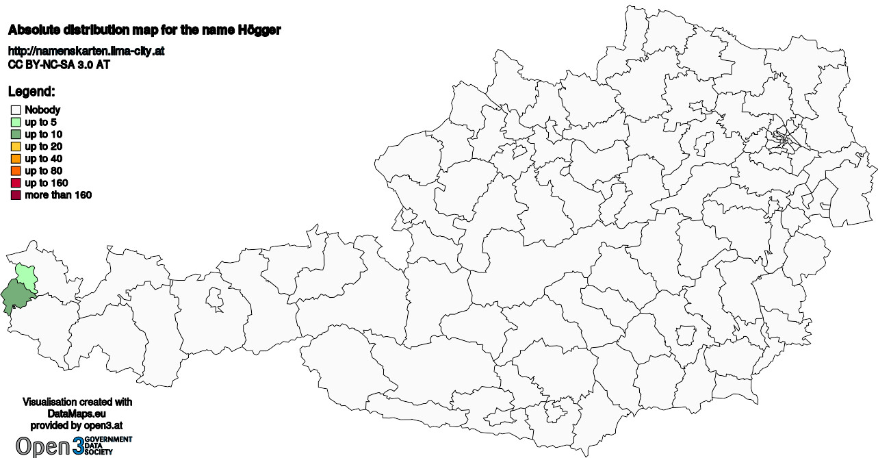 Absolute Distribution maps for surname Högger