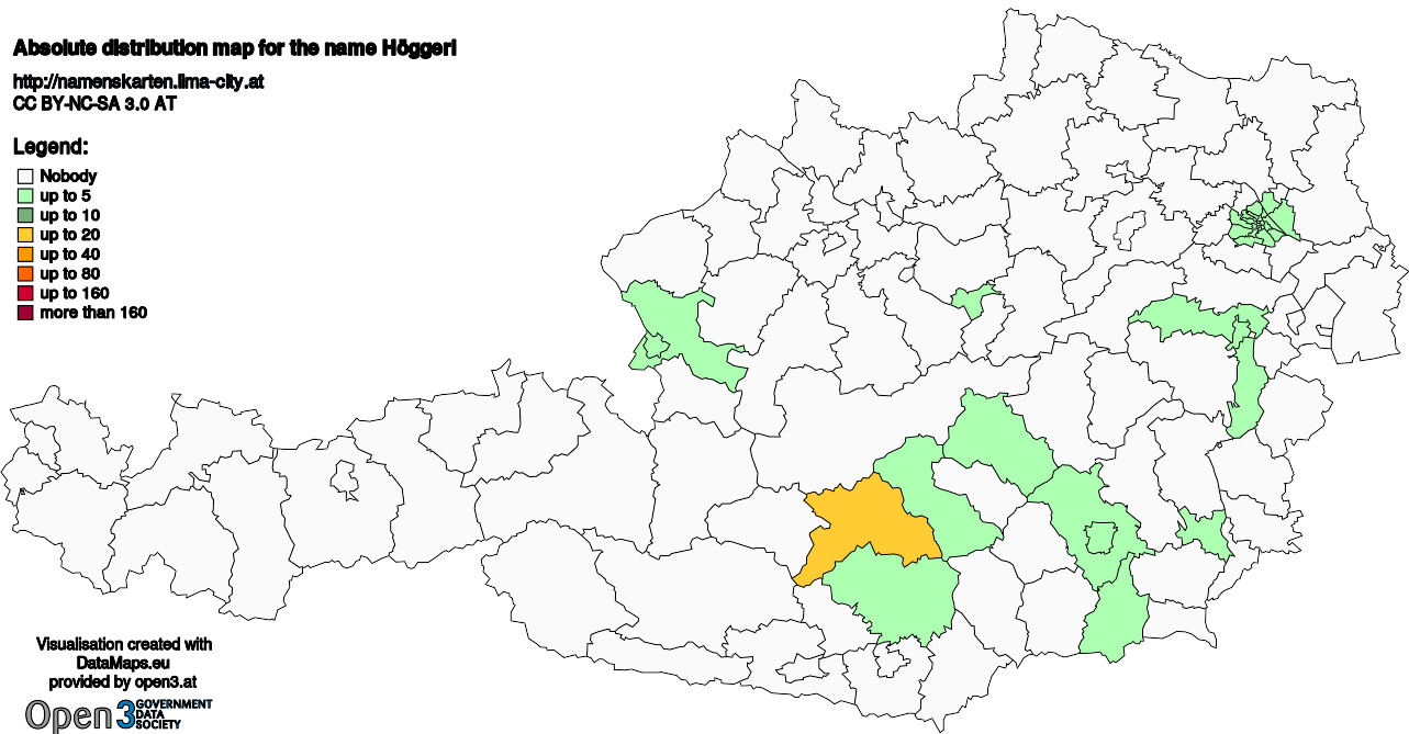 Absolute Distribution maps for surname Höggerl