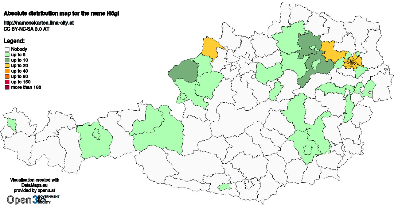 Absolute Distribution maps for surname Högl