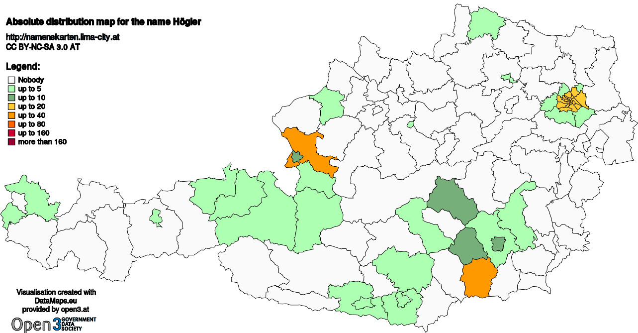 Absolute Distribution maps for surname Högler