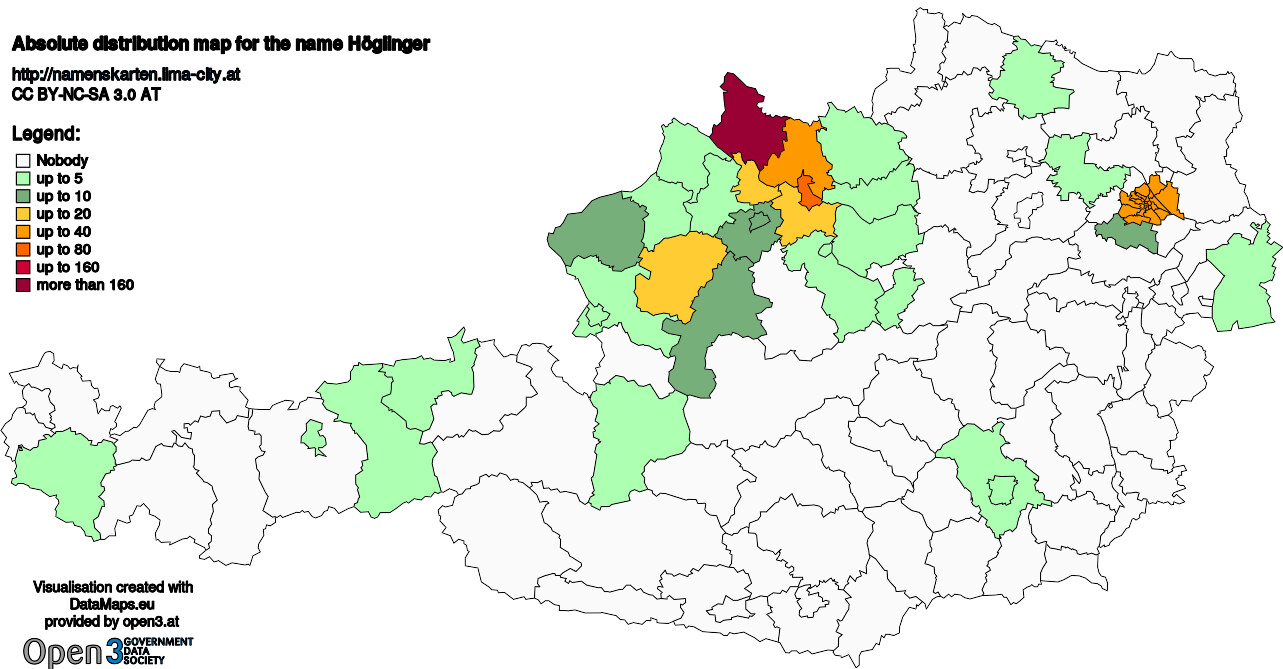 Absolute Distribution maps for surname Höglinger