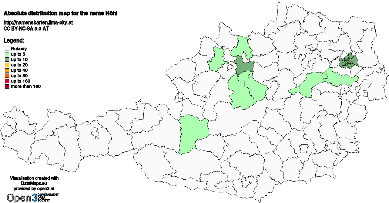 Absolute Distribution maps for surname Höhl