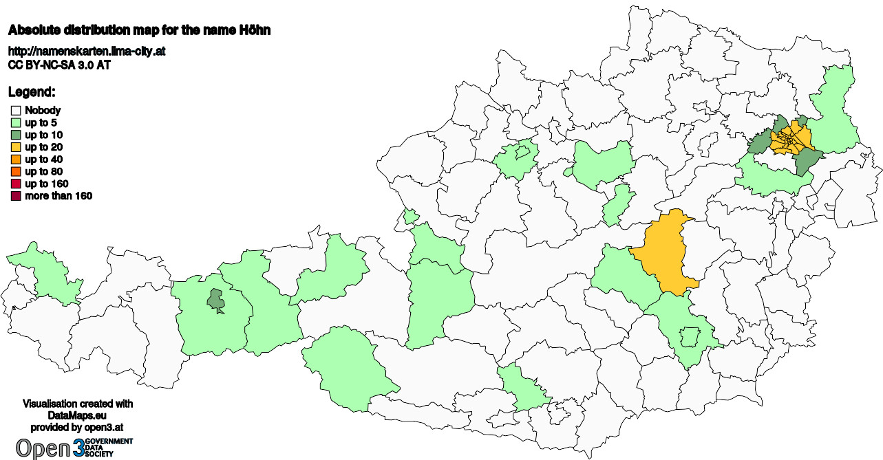 Absolute Distribution maps for surname Höhn