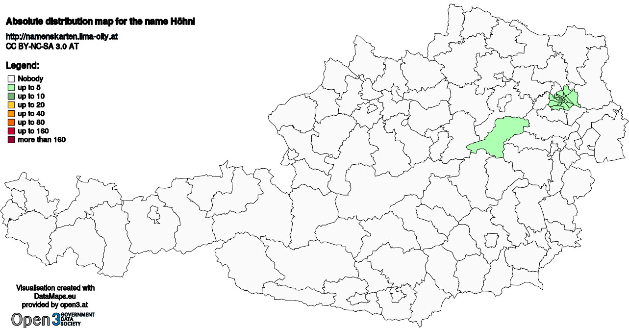 Absolute Distribution maps for surname Höhnl