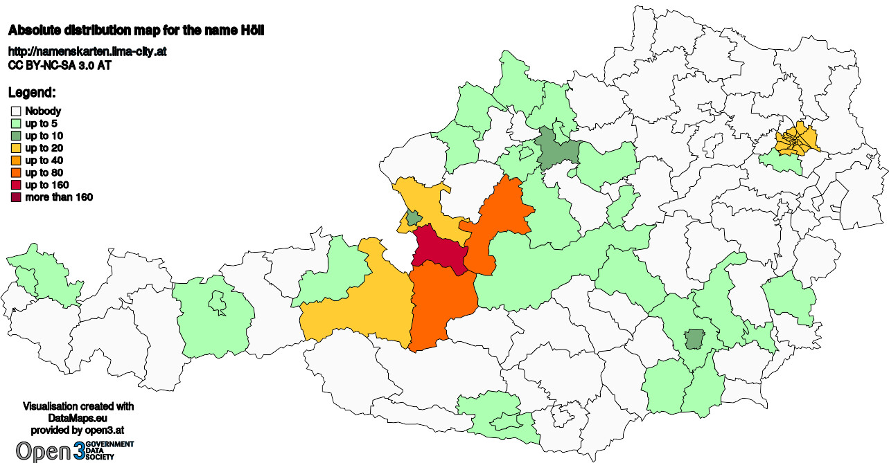 Absolute Distribution maps for surname Höll