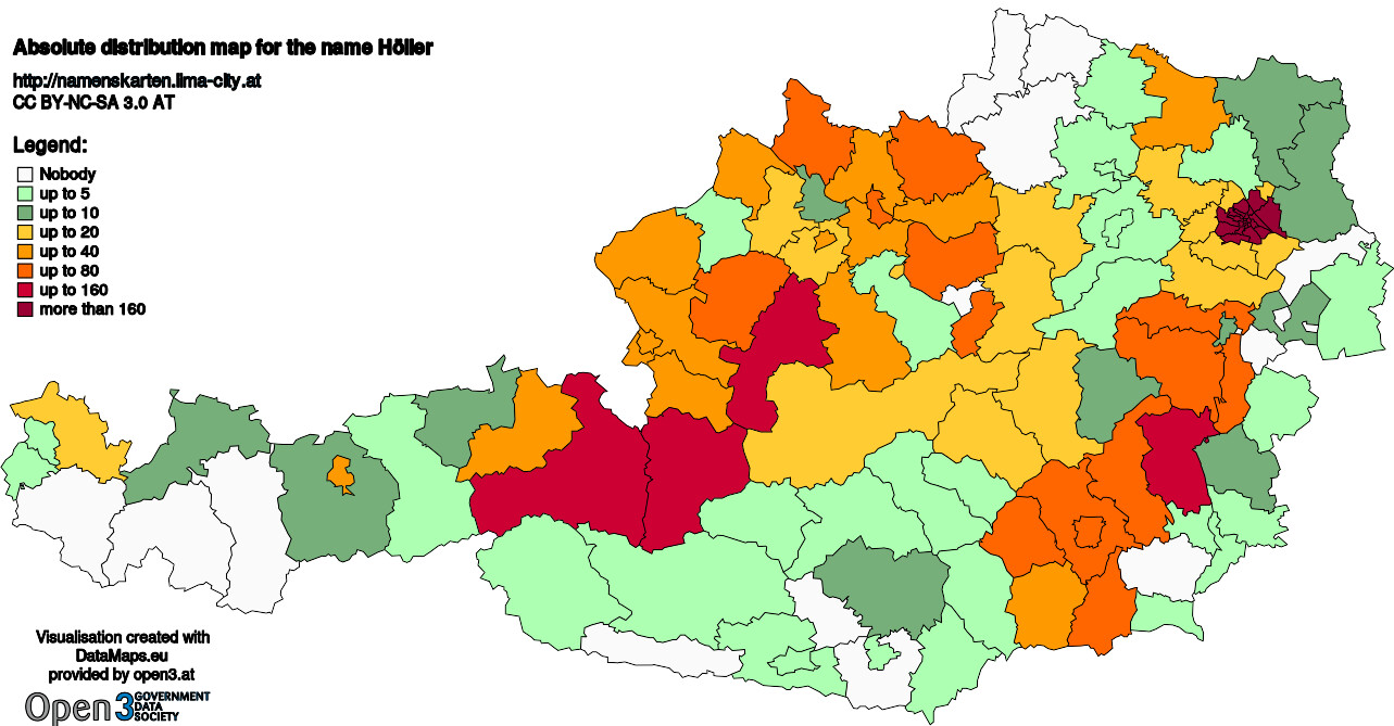 Absolute Distribution maps for surname Höller