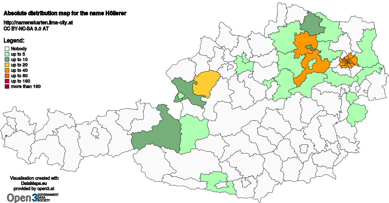 Absolute Distribution maps for surname Höllerer