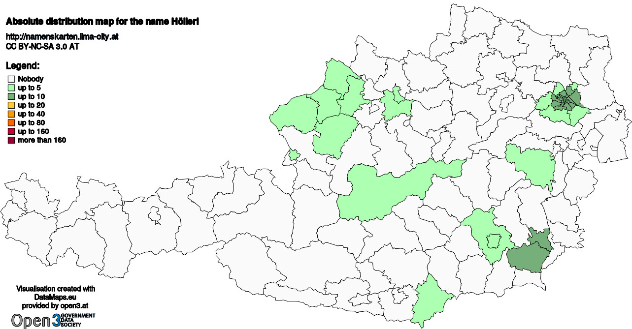 Absolute Distribution maps for surname Höllerl