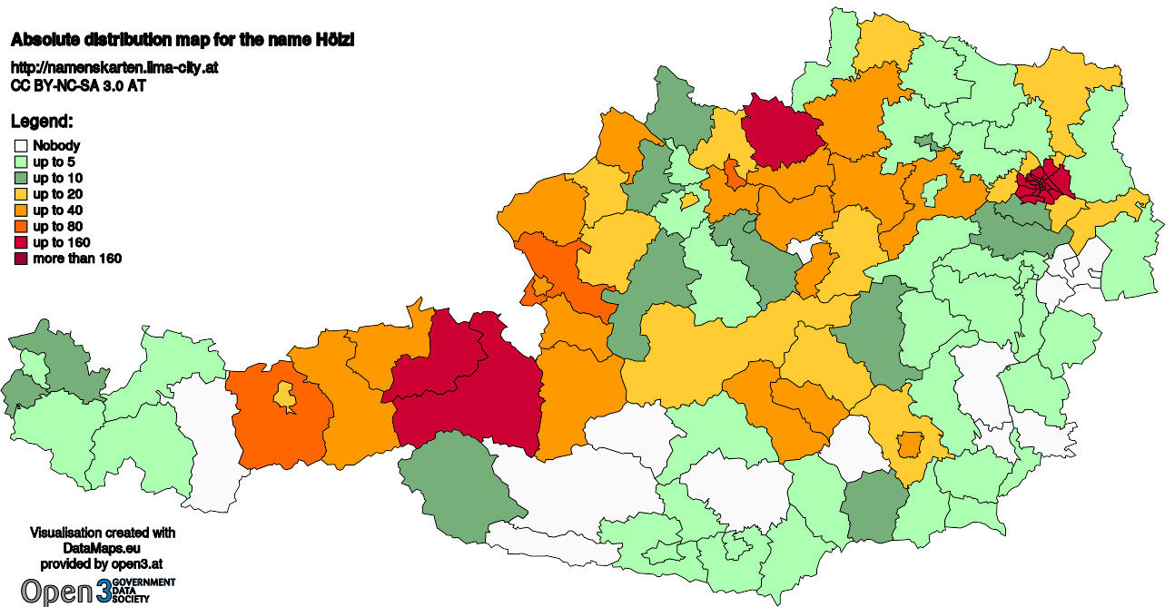 Absolute Distribution maps for surname Hölzl