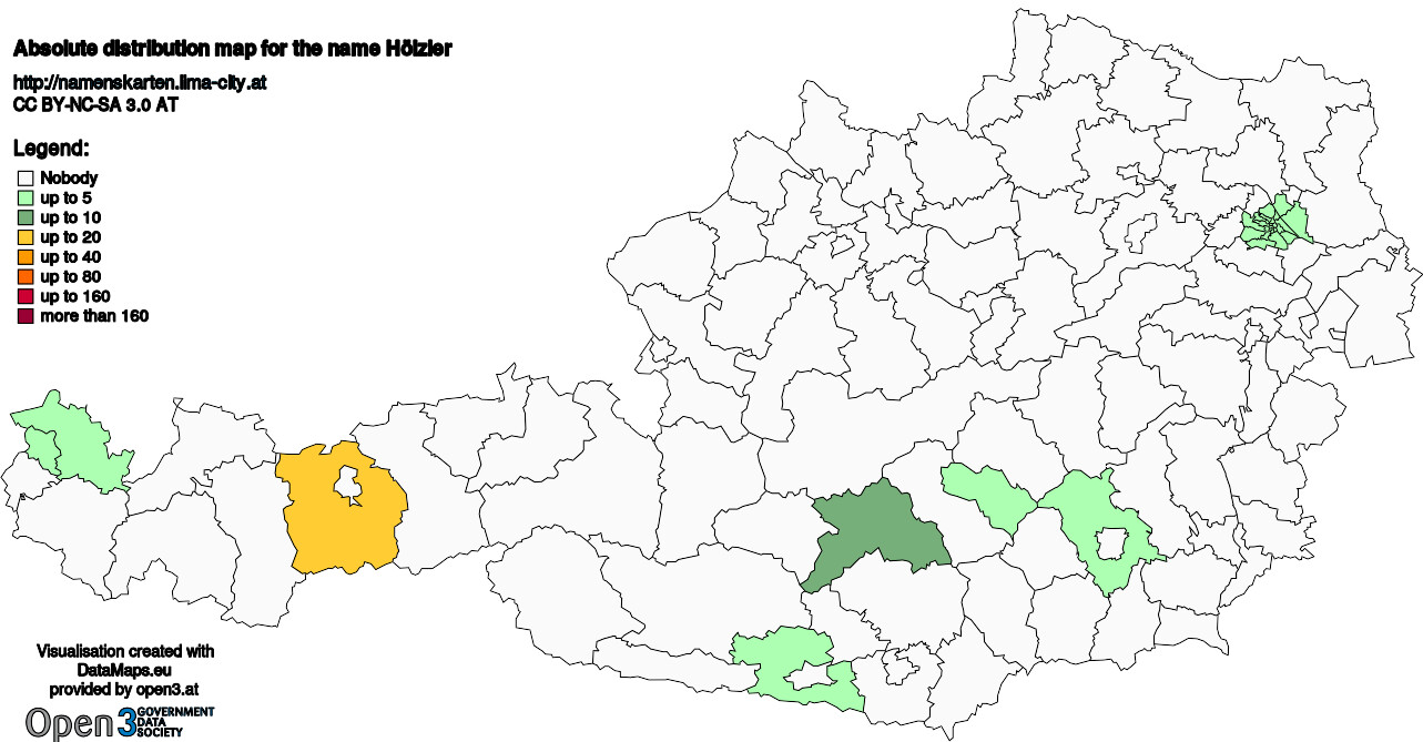 Absolute Distribution maps for surname Hölzler