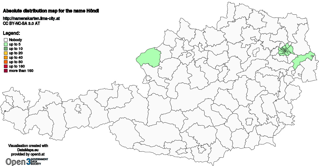 Absolute Distribution maps for surname Höndl