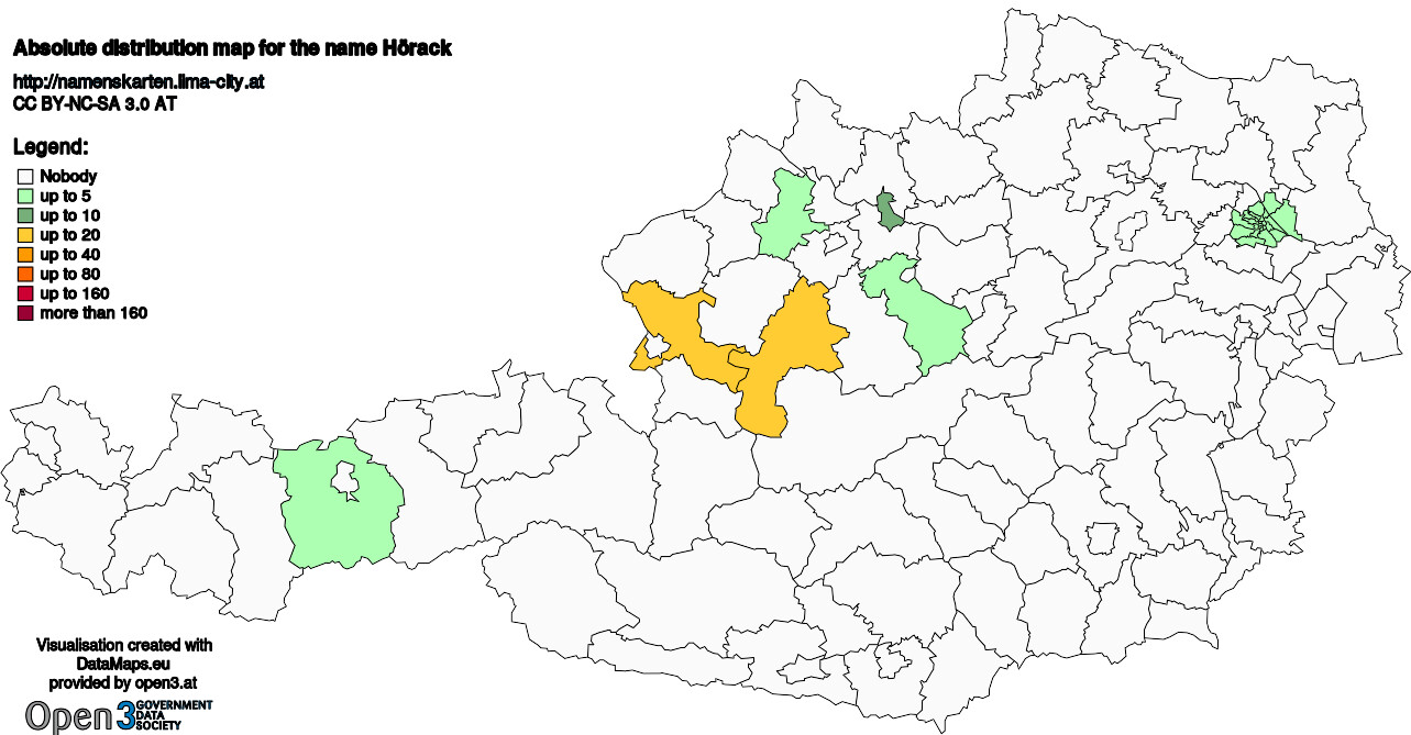 Absolute Distribution maps for surname Hörack