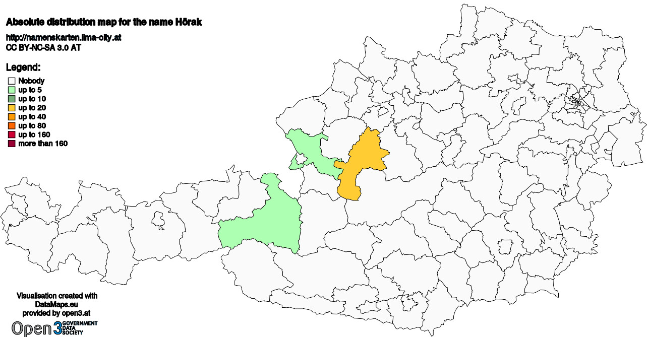 Absolute Distribution maps for surname Hörak