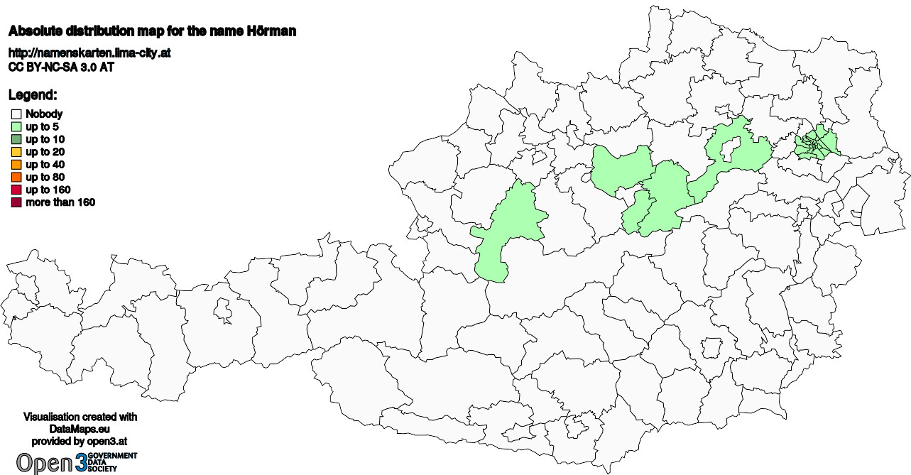 Absolute Distribution maps for surname Hörman