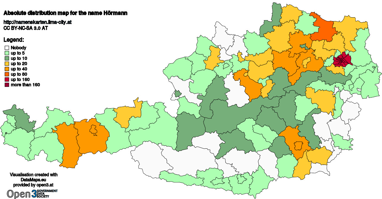 Absolute Distribution maps for surname Hörmann