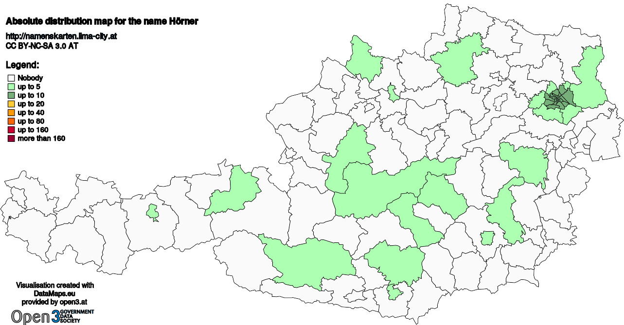 Absolute Distribution maps for surname Hörner