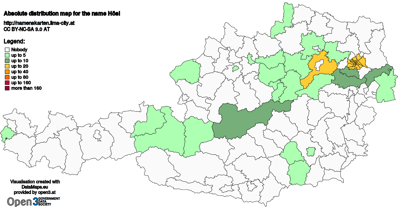 Absolute Distribution maps for surname Hösl